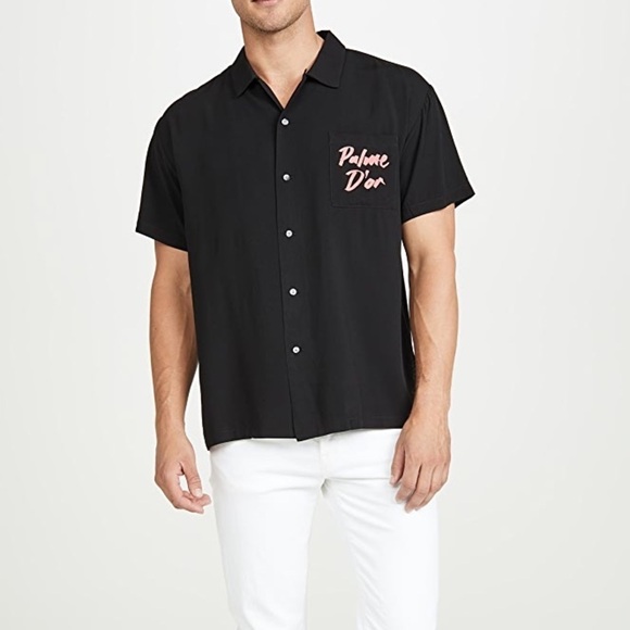 NWT Double Rainbouu Palm Tree Print Hawaiian Shirt BLACK - Picture 1 of 12